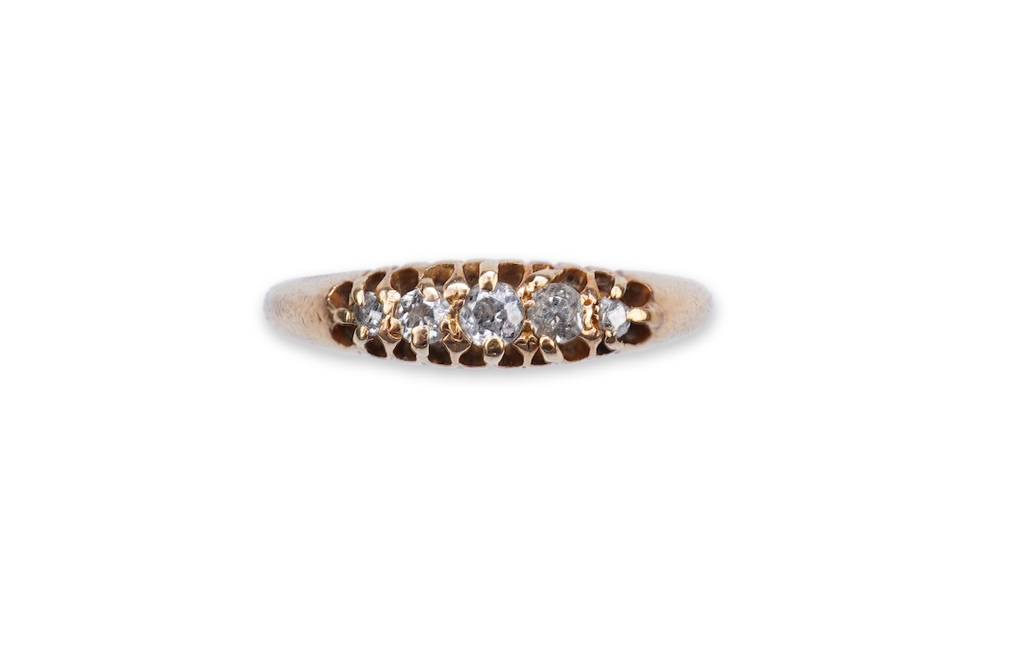 A Victorian five-stone diamond ring, late 19th century